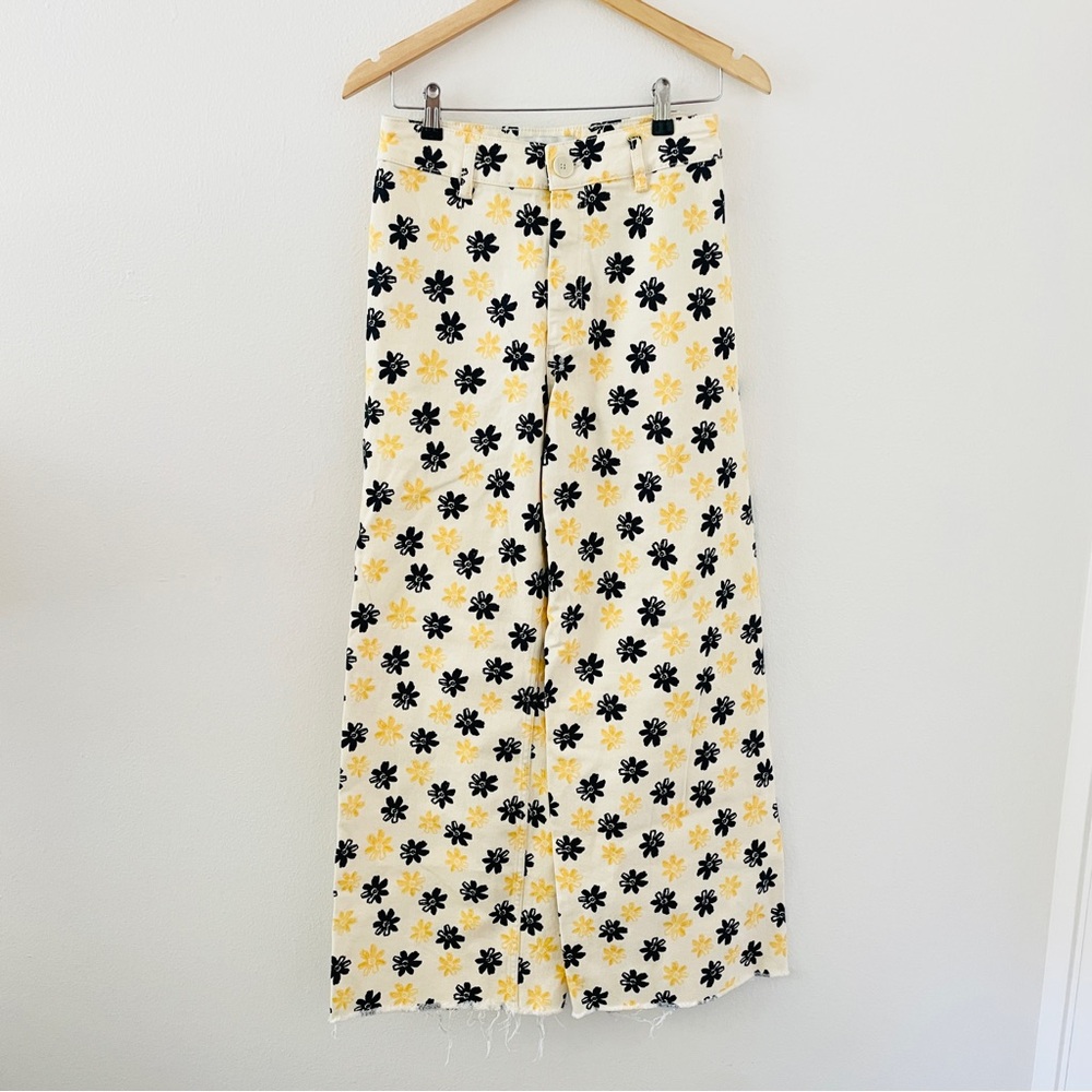 Zara The Marine Straight Wide Leg Floral Jeans